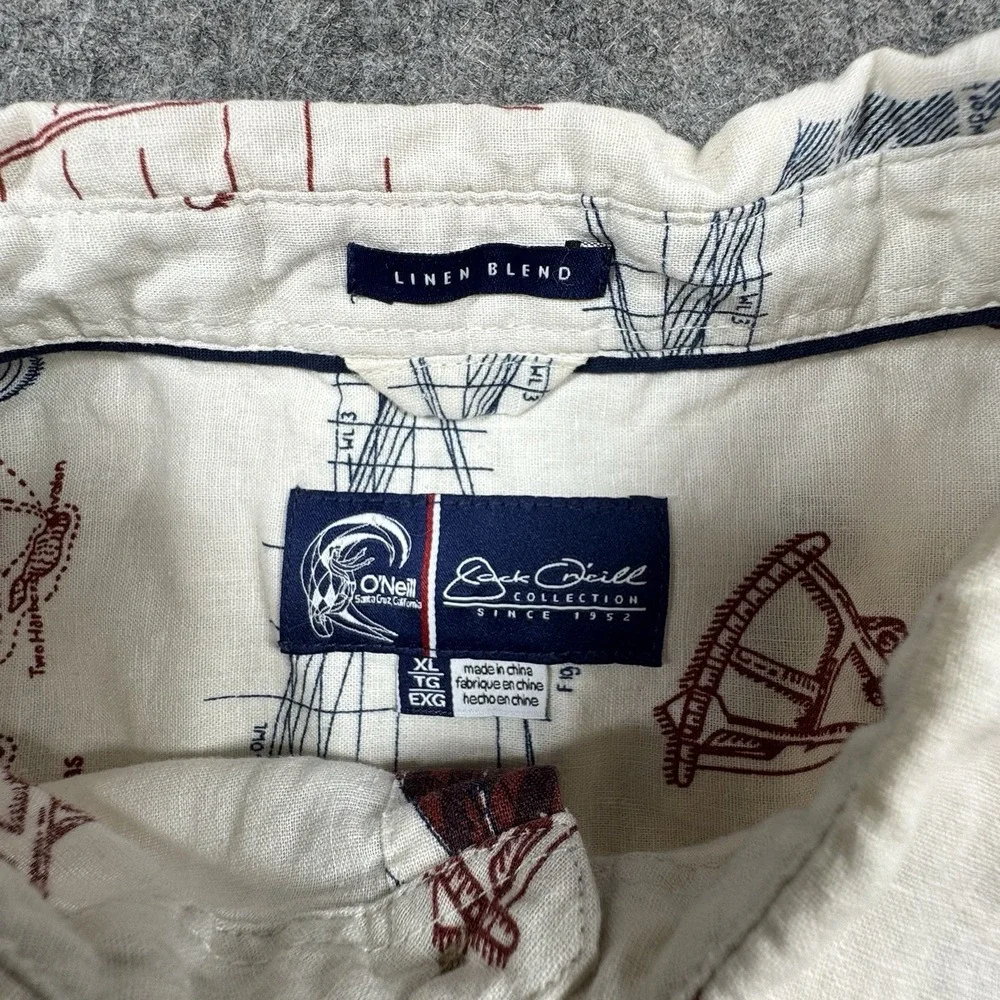 Oneill Jack Oneill Collection Shirt Mens XL White Sailboat Print Linen Button Up